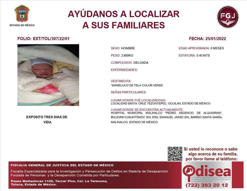 bebé abandonado en Ocuilan