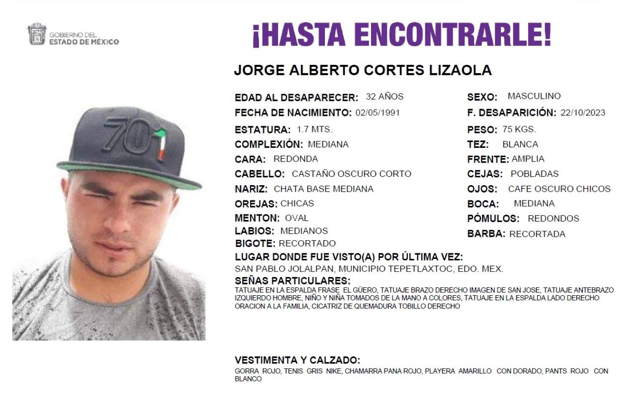 Ficha de la alerta amber de Jorge Alberto Cortes Lizaola.