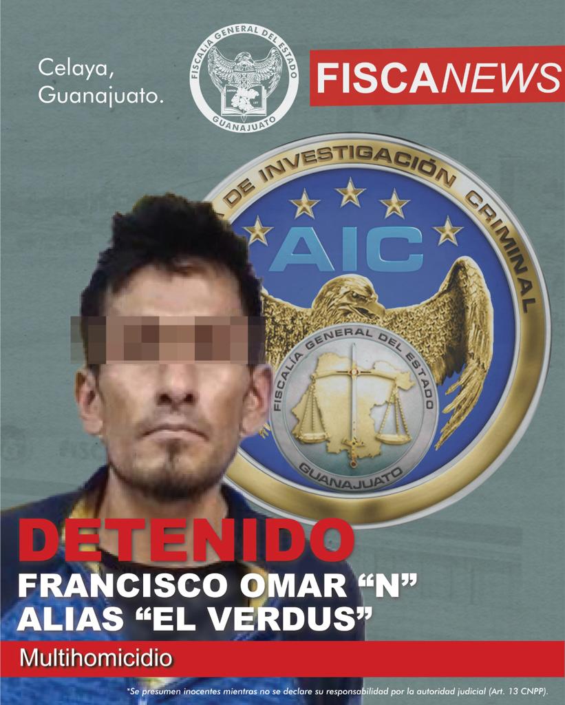 Francisco Omar "N", alias "Verdus" es el presunto homicida de los cinco jóvenes estudiantes de medicina que el pasado 3 de diciembre fueron asesinados en la Colonia Primera Fracción de Crespo en Celaya, Guanajuato. Foto: Fiscalía